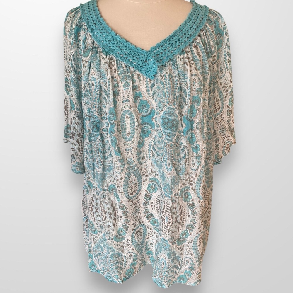 Catherines Woman's Size 2X Top‎ Shirt Tunic Lightweight Crochet 22 / 24 W